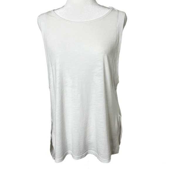 Lou & Grey Womens Softslub Tunic Tank Top M White Sleeveless Crew Neck Side Slit - Picture 1 of 9